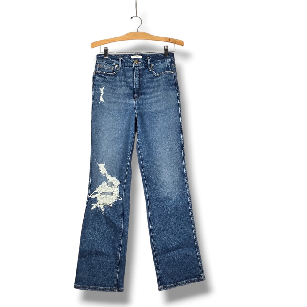 Good American Jean 6 28 Good Curve Straight Leg Stretch High Rise Distressed